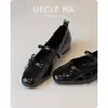 Sapatos Baixos Femininos Estilo Francês em Pele de Cordeiro com Laço, Sapatilhas, Sapatos de Salto Baixo para Festa, Sapatos Mary Jane Retrô Pretos