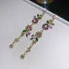 Brincos de Franja com Flor de Diamante Inlaid de Agulha Prateada Folha Luxo Acessível Brincos Requintados de Ponta Moda de Nicho Brincos Elegantes para Mulheres