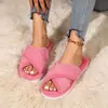 Pantuflas de felpa para mujer, adecuadas para primavera y otoño, pantuflas de algodón transpirables y cálidas para interiores, pantuflas peludas para que las mujeres las usen afuera