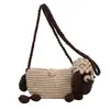 Bolsa de Tricô Finalizada, Lã Feita à Mão, Bolsa de Ombro Personalizada com Cordeiro Fofo em Contraste, Bolsa Transversal Tecida da Moda para Pais e Filhos