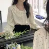 O tamanho foi atualizado. Camisa de cetim com gola redonda, babados e poás, estilo chique coreano de nicho, top solto para mulheres 18250