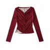 A1025-26 Nuevo Estilo de Principios de Primavera Estilo Europeo y Americano Chica Caliente Encaje Puro Deseo Patchwork Falso Dos Piezas Manga Larga Camiseta Base