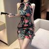 220kg plus size irmã gorda lingerie sexy estampada cheongsam boate quadril apertado cheongsam uniforme 490