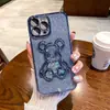 Funda de teléfono móvil de oso con purpurina de arena movediza electrochapada de una sola pieza para Apple 15PROMAX tendencia 14 funda blanda 11 personalidad XR