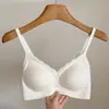 Sujetador de algodón con encaje, cuello en V, sin costuras, texturizado para mujer, sin varillas, levanta busto, anti-flacidez, push-up, copa fija, sujetador cálido