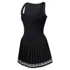 Vestido Falda de Tenis de Verano con Cuello Cuadrado, Hermoso Diseño de Espalda, Falda Plisada, Deportiva Adelgazante de Secado Rápido Anti-Exposición Media Falda