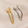 Pendientes de borla de cadena metálica de doble capa de moda, clip para hueso de la oreja sin perforación de estilo hip hop punk creativo personalizado de nicho