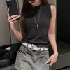 Top Regata Preto de Gola Redonda Sem Mangas com Costas Nadador para Mulheres, Peça Externa de Verão para Cobrir os Seios Laterais, Top Base para Camadas, Camisola Básica