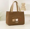 Bolsa Portátil para Lonchera, Bolsa Cuadrada Pequeña de Lona, Bolso de Mano para el Trabajo, Bolsa de Almuerzo Simple de Oso Lindo