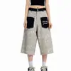 Jeans cortos originales de estilo retro americano con estampado de leopardo para hombre y mujer, estilo callejero, con bolsillos de contraste, corte holgado, pantalones de pierna recta modernos y únicos