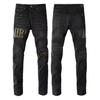 Comercio Exterior Transfronterizo Marca de Moda Jeans de Pierna Recta Ajustados Lavados Retro con Parches Rasgados Bordado de Letras Pantalones de Moda