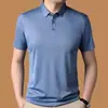 Camisa polo formal de negócios masculina jovem, pode ser impressa com padrões de logotipo, gola de seda gelada, sensação refrescante, manga curta, top respirável