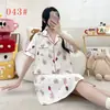 Camisola de manga curta para meninas, algodão nuvem fino de verão, comprimento médio abaixo do joelho, estilo princesa, fofa, roupa de dormir para estudantes, vestido para casa