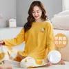 Pijama de Manga Larga 2025 para Mujer en Otoño Dibujos Animados Algodón Delgado con Almohadillas en el Pecho Ropa de Casa que se Puede Usar Afuera Trajes de Primavera, Otoño e Invierno