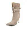 Botas de mujer a media pantorrilla, nuevo modelo 2026, en ante marrón albaricoque, con punta fina y tacón de aguja, elegantes y a la moda, botas versátiles