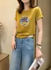 Camiseta de algodão canelado 220g para mulheres, direto da fábrica, top de manga curta slim fit, segunda remessa de verão, exclusivamente para as Treze Fábricas de Guangzhou