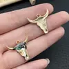 Venda quente transfronteiriça 12 pingentes de liga com estampa de cabeça de vaca para Halloween, brincos DIY, colar, chaveiro, acessórios de joias