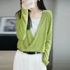 Nuevo estilo de verano para mujer, top de punto Lyocell con cuello en V y manga larga, camisa ligera de protección solar, elegante y versátil, cárdigan cruzado