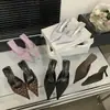 Novedad Primavera/Verano 2025 Punta Fina Tacón Delgado Satín Tacón Alto Mules Tacón Bajo Zapatos de Salón Ligeros de Lujo para Mujer Sandalias
