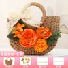 Bolso Tejido de Paja Floral Hecho a Mano para DIY con Materiales de Flores Artificiales, Bolso de Mano para Actividades de Team Building y Calentamiento, Bolso de Mano Pequeño