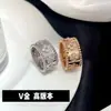 Anillo de flor de caleidoscopio de doble círculo de trébol de cuatro hojas para mujer, grueso, chapado en oro rosa de 18 quilates, fila de cuentas de firma, anillo para el dedo con cruz de diamantes