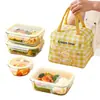 Lonchera de vidrio con tapa transparente para trabajadores de oficina, compatible con calentamiento en microondas, caja bento con compartimentos
