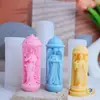 Molde de Silicona para Vela Aromática Cilíndrica con Relieve Tridimensional Molde de Yeso Cilíndrico con Patrón de Figura Femenina de Varilla Larga Columna Romana