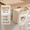 Lixeira dobrável para cozinha doméstica e portas de armário de banheiro, design de desenho animado, alto valor estético, tamanho grande, grande capacidade, lixeira de parede