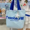 Bolso de lona de estilo coreano con diseño de dopamina para niñas, bolso tote de gran capacidad con cordón, bolso de hombro ligero para el día a día
