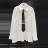 Vestido Chemise Longo de Manga Longa Solto Estilo Francês com Amarração, Design de Nicho com Borda Franzida, Novo Estilo Primavera 2026