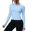 Nueva Camiseta Deportiva Transfronteriza Nude para Cintura Adelgazante de Manga Larga Transpirable para Yoga, para Correr, Entrenar, Fitness, Top para Mujer