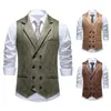 Chaleco Traje Hombre Suede Estampado Retro Solapa Doble Botonadura Chaleco Estilo Británico Nuevo
