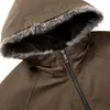 Chaqueta de Algodón para Hombre Otoño e Invierno Acolchada Gruesa con Felpa Cremallera con Capucha Versión para Personas de Mediana Edad y Jóvenes Chaqueta Integrada de Lona Lavada con Felpa