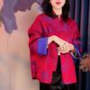 Abrigo hermoso popular de este año bata de batalla de Año Nuevo de alta calidad nuevo estilo chino rojo jacquard color contrastante top para mujer