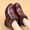 Zapatos de Mamá, Zapatos de Algodón para Mujer, Botas de Nieve Cálidas Forradas de Felpa para Invierno, Zapatos de Tela del Viejo Pekín, Zapatos de Algodón para Personas de Mediana Edad y Mayores, Botines Planos Antideslizantes