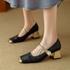 Zapatos de Tacón Alto de Otoño para Mujer, Zapatos de Correa Única, Nuevo Estilo Chino, Estilo Nacional, Bloques de Color, Zapatos Mary Jane de Punta Cuadrada, Tacones Gruesos con Perlas Estilo Francés
