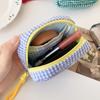 Bolsa de Labial Cuadrada de Cuadros Estilo Coreano para Niña con Compartimento Bolsa de Cosméticos Pequeña Portátil Estudiante Audífonos Monedero Bolsa de Cosméticos