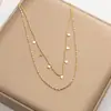 Collar de Acero de Titanio con Lentejuelas Brillantes Que No Se Desvanecen, Cadena Doble Apilada para Clavícula de Verano para Mujer, Accesorios de Lujo Ligero