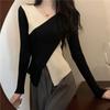 Diseño Delgado de Punto de Manga Larga Nicho Tops Otoño e Invierno Nuevo para Mujer Tejer Base Interior con Abertura