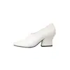 Sapatos de salto médio femininos de couro bovino de primeira camada, novo produto de outono, couro genuíno por dentro e por fora, bico redondo, salto grosso, sapatos de salto alto femininos