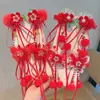 2026 Accesorios para el Cabello Hanfu de Año Nuevo para Niñas Estilo Chino Rojo Festivo Pasador de Año Nuevo Borla Estilo Antiguo para Niñas