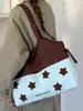 Bolsa de Ombro Fresca Estilo Coreano Outono Novo Estilo Sensação Relaxada Bolsa de Ombro Única Elegante Simples Moderna Bolsa Tote com Bordado de Estrela