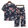 Pijama de Algodón y Seda para Mujer, Conjunto de Dos Piezas Delgado de Manga Corta para Verano, Algodón Artificial, Ropa de Casa para Madres de Mediana Edad, Casual y Cómodo de Verano para Mujer
