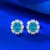 Nuevos Pendientes Ovalados Paraiba de Plata S925 de 7*9mm con Diseño Floral y Montura de Lujo Ligero para Transmisión en Vivo y Ventas Transfronterizas