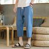 Pantalones Recortados para Hombre Verano Delgados Sueltos Talla Grande Estilo Chino Algodón y Lino Sueltos de Pierna Ancha Casual Color Sólido Pantalones Recortados