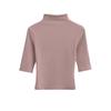 2388-24 Primavera Novo Estilo Europeu e Americano Temperamento Levemente Maduro Estilo Gola Semi-alta Pequena Dobra Gola Manga Média Camiseta