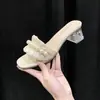Sandalias de mujer de tacón alto con cristales 2026 verano nuevo estilo de hada perla chanclas de exterior tacón grueso sandalias deslizantes de moda