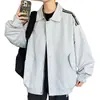 Chaqueta de hombre retro americana transfronteriza con cuello de solapa, primavera y otoño, nueva, a rayas, casual, deportiva, estilo universitario, abrigo holgado