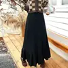 Comércio Exterior Roupas Femininas Design de Cintura Alta Senso de Design Patchwork Bainha Grande Saia Midi Evasê Cor Sólida Tricô Camada Saia Midi Longa Feminina