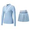 Traje Deportivo de Tenis con Cuello de Solapa, Mangas Largas, Falda Corta, Adecuado para Correr, Fitness, Yoga, Golf y Tenis, Aplicable en Múltiples Escenarios